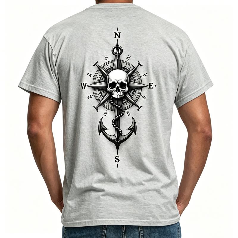Nautical Skull Anchor Graphic Tee for Unisex Unisex Vintage Compass Print Tshirt 100 Cotton Short Sleeve Casual Summer Top