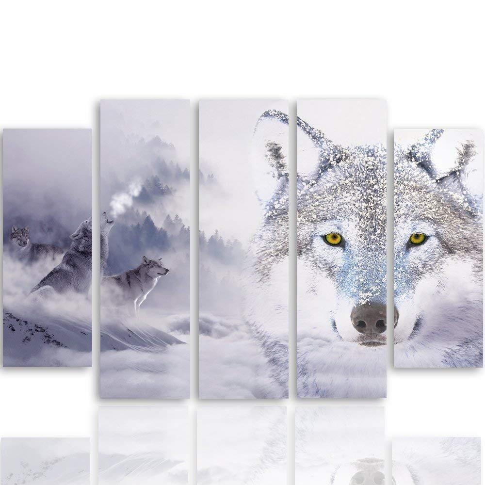 Feeby Impression sur toile en cinq parties, Loup sauvage dans la neige