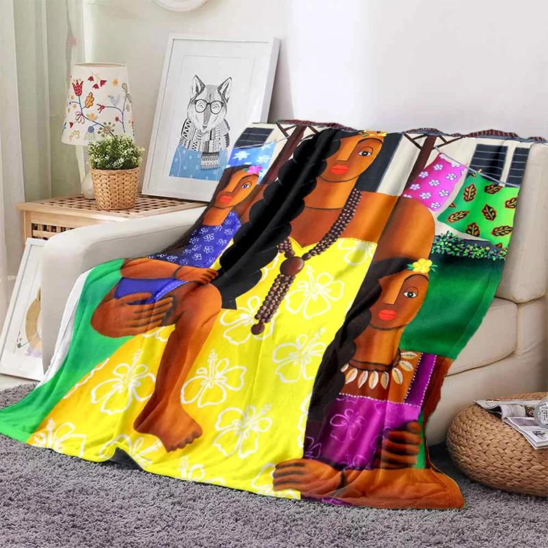 Cartoon Africa Ethiopian Painting Art Soft Flannel Blanket for Bed Bedroom Sofa Picnic,Throw Blanket for Outdoors Leisure