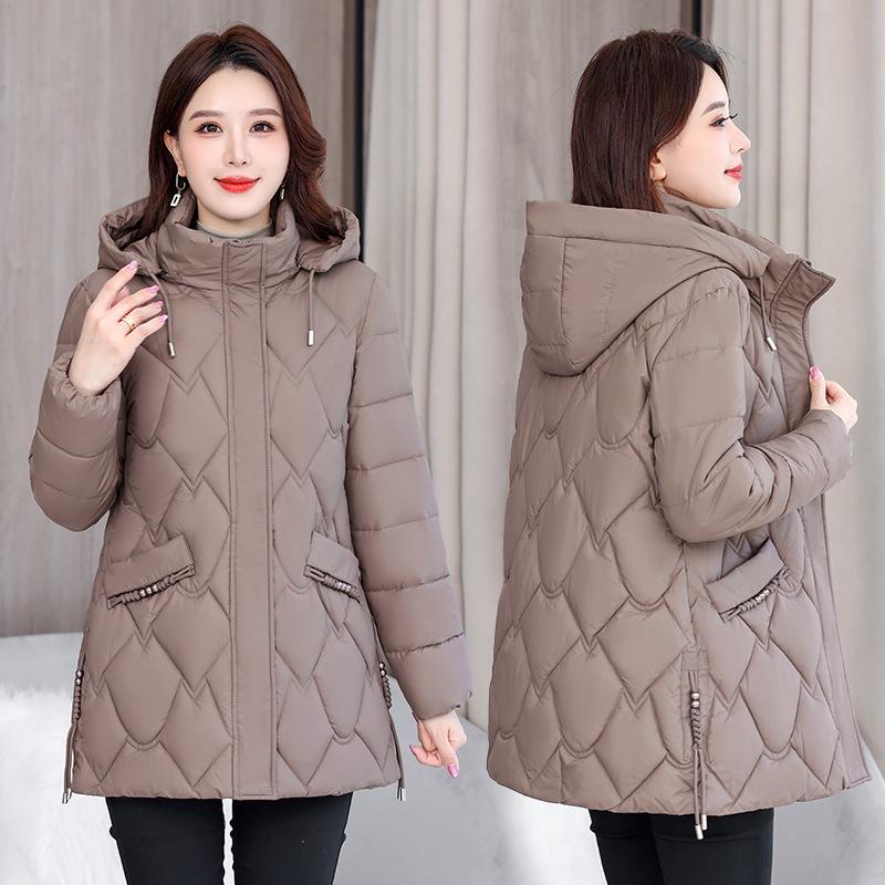 Stylish and Thick Winter Down Cotton Jacket for Middle-Aged and Elderly Women, Plus Size, Short Padded Outerwear.