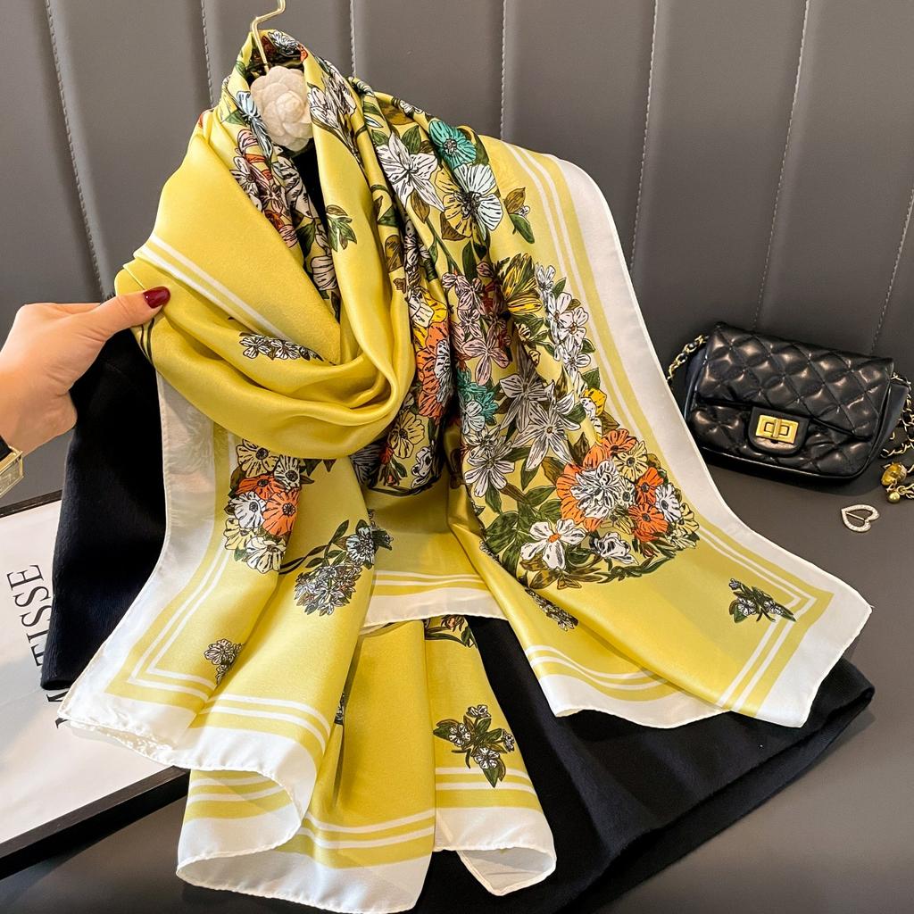 Lijin Satinschal weiblicher Schal dünn neuer Druck Frühling und Sommer Yangqi Mode Schal Mitfahrgelegenheit langer Seidenschal Schal Schal