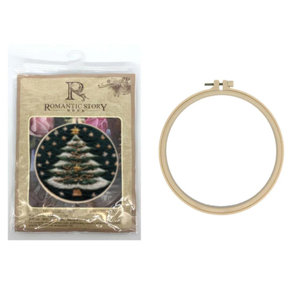 Christmas Tree Stamped Cross Stitch Embroidery Kits with Hoop Cloth Color Thread