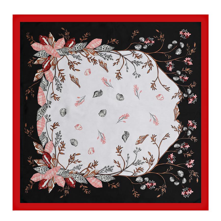 Spring and summer flower square scarf decorative printing travel shawl spot girls satin simulation silk versatile 91cm silk scarf
