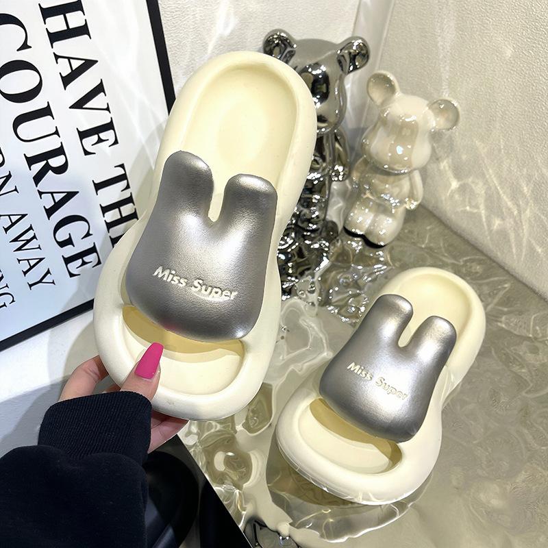 

Fashion 2025 New Summer Home Slippers Women s Fashion Outer Wear Non-slip Flat Bottom Cool Slippers Two-color Rabbit Eva Slippers 36-37 бежевый