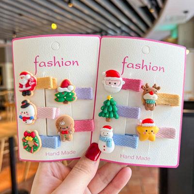 5pcs Children Christmas Hairpin Cute Snowman Christmas Tree Fabric Hair Clips Headwear Kids Hair Accessories Girls Gifts
