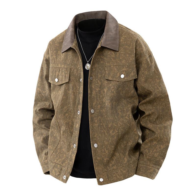 Men's Spring and Autumn Jacket Lapel Trendy Versatile Men's Retro Loose Jacket