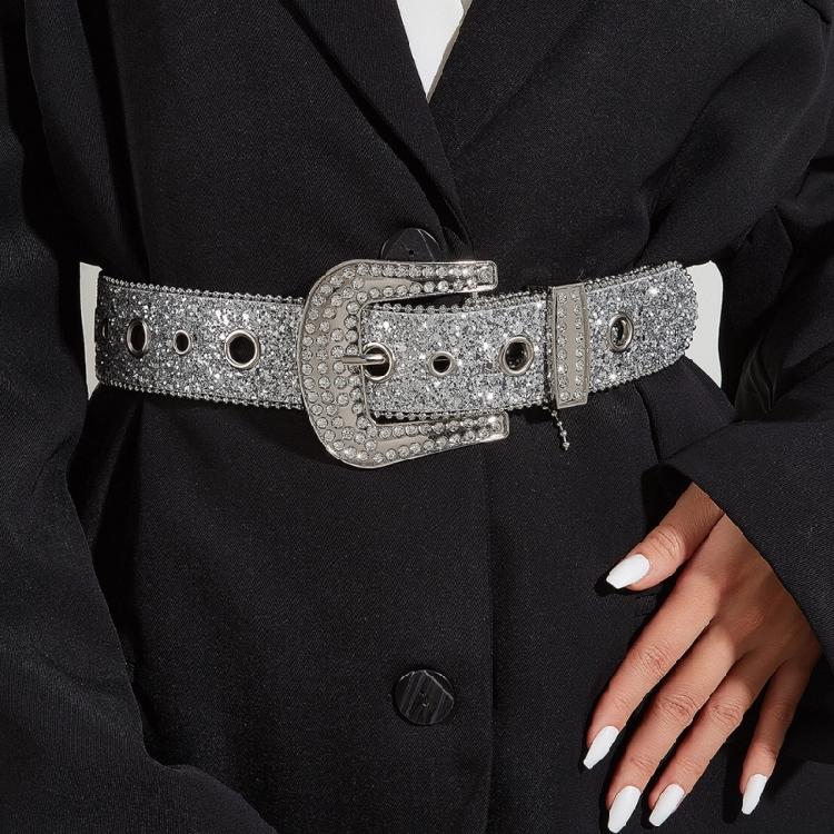 Exaggerated Rhinestone Waist Belts for Adult Pin Buckle Belt for Jeans Waistband