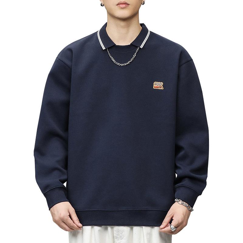 Autumn And Winter Japanese Retro Polo Shirt Sweater Men'S Loose Large Size Ruffian Handsome Lapel Collar Long-Sleeved Top Trendy Brand