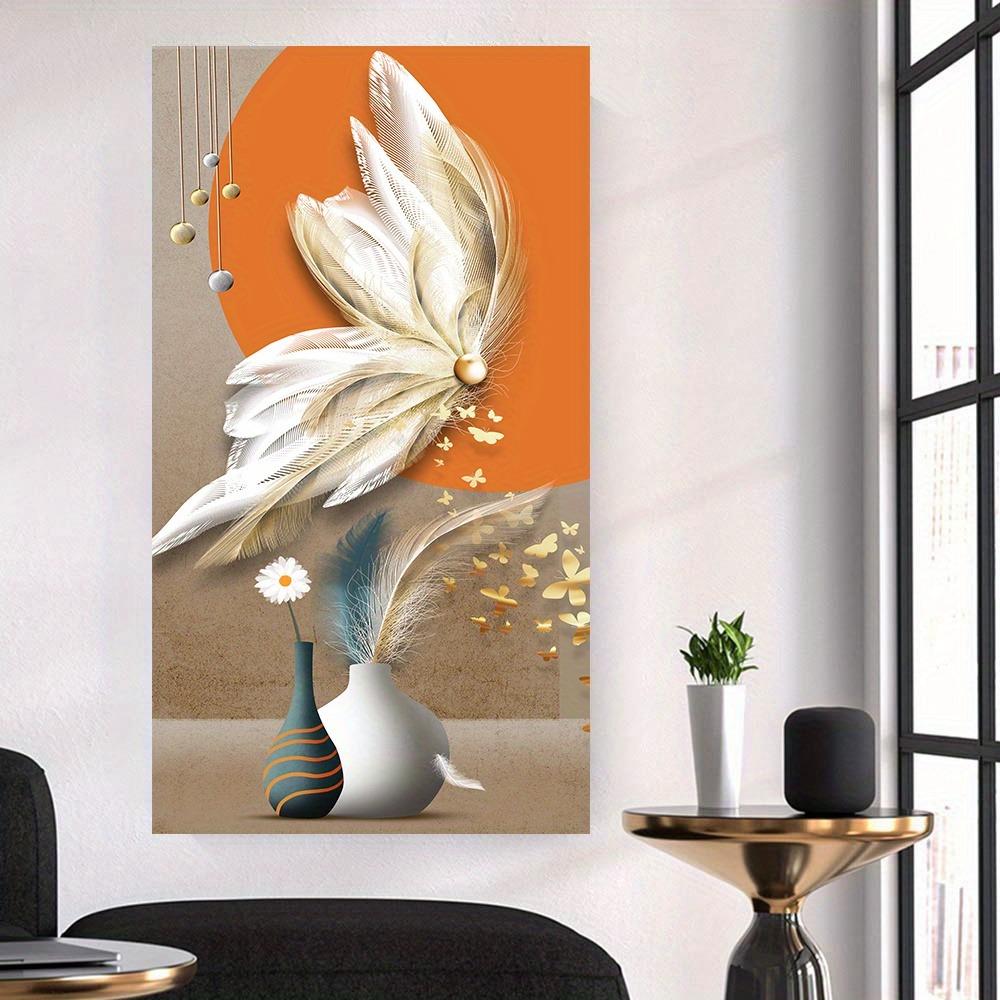 

Абстрактная картина на холсте с перьями и цветами, постеры и принты, красивые настенные картины для современной гостиной, Cuadros Decor 50x100cm