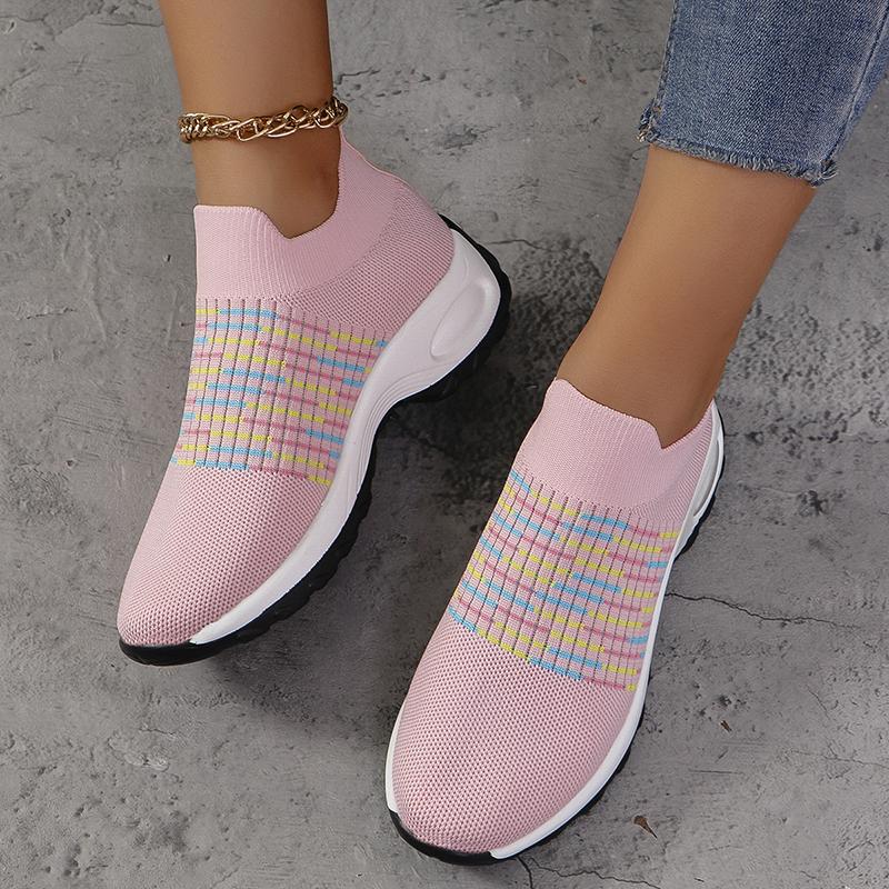 Fashion Mix Color Knitted Sport Sneakers Women Slip On Plus Size 36-43 Casual Shoes Woman Lightweight Breathable Walking Running Shoes