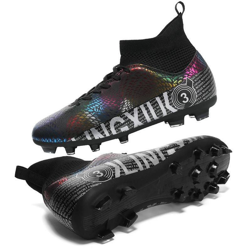 Manufacturer spot straight hair high top breathable football shoes professional game shoes artificial turf training shoes spot 2025