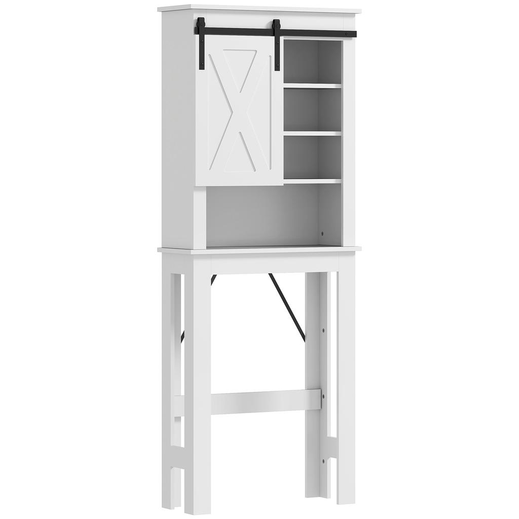 Meuble Wc Dessus De Toilette Avec Porte Coulissante Avec 6 Compartiments De Rangement Blanc