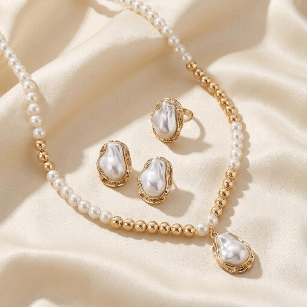 Irregular Design Retro Elegant Jewelry Set Elegant Style Earrings Necklace Ring Set Party