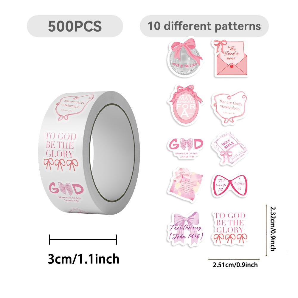 500 Pieces/roll Roll Sticker Tape Hot Spot Pink Bow Handbook Material Decorative Envelope Mouth