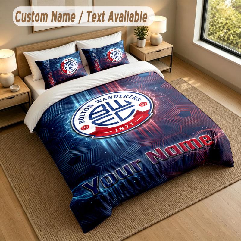 Bedding Set 1 Duvet Cover 2 Pillowcases Bolton Wanderers FC Print Soft Bed Linen Bedroom Decor