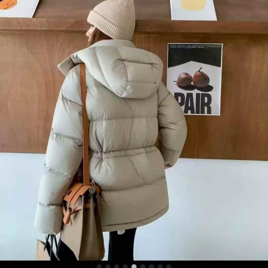 Lulu puff five-grid down jacket women's short new small waist thickened white duck down bread jacket