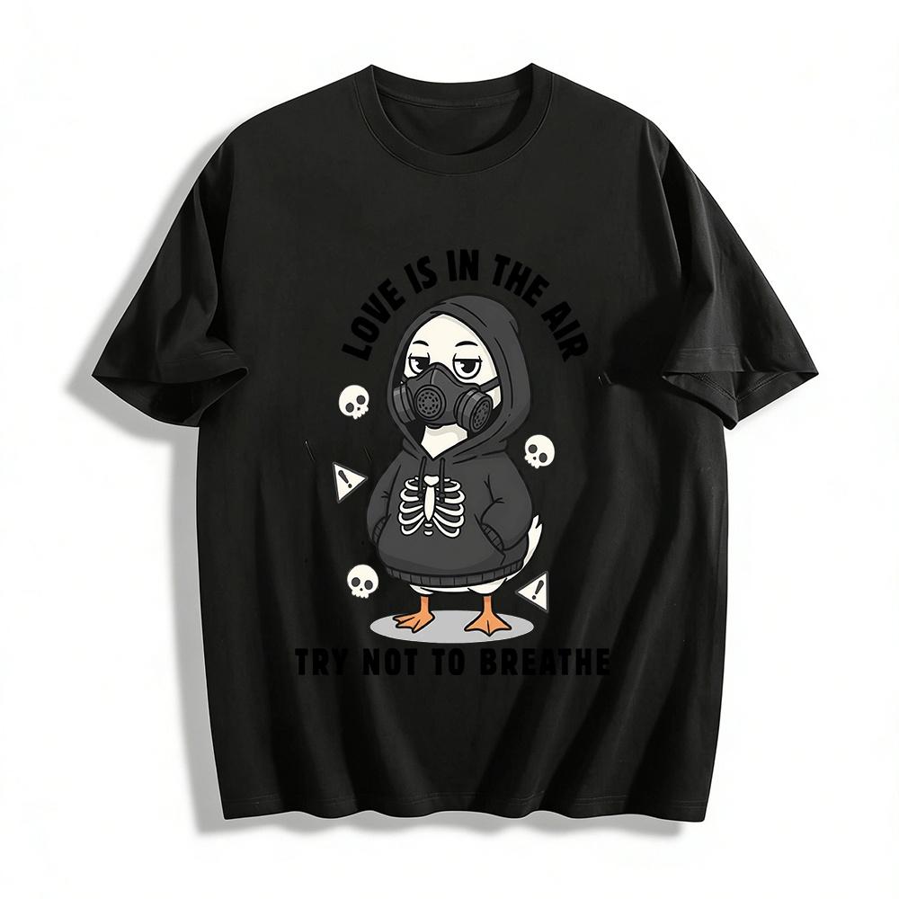Skeleton Style Duck With Gas Mask Print Casual Hoodie Pure cotton T-shirt XXS