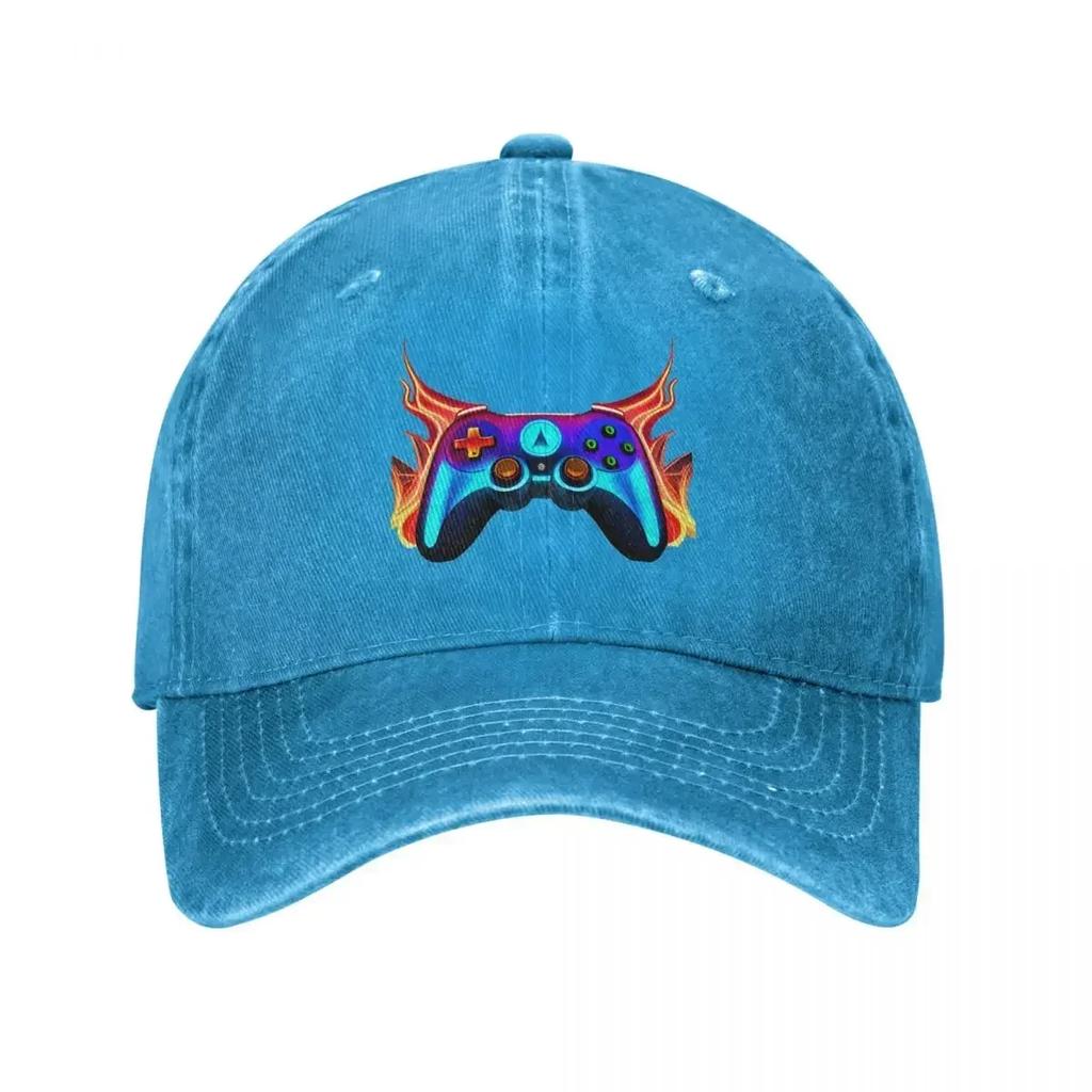 Flaming Neon Gaming Controller Baseball Cap Vintage Distressed Washed Gamepad Funny Sun Cap Men Women Outdoor All Seasons Hats