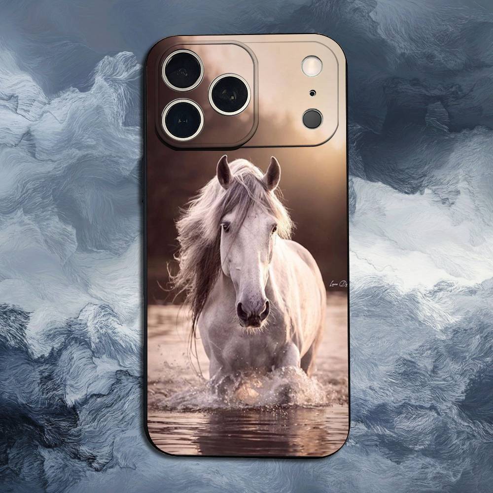 Αλογο που καλπάζει Ζώο Για iPhone 12,14,13,15,16,11,17,X,Mini,XR,SE,XS,Plus,Pro,Max,8,7, Μαλακή Σιλικόνη Μαύρη Θήκη