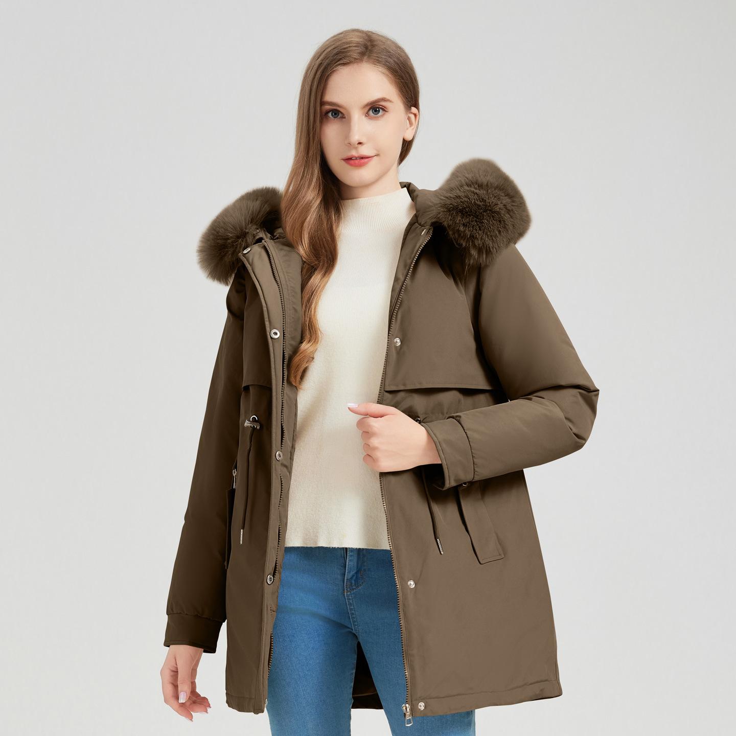 

Женская теплая парка с капюшоном, съемные рукава, жилет 2-в-1 3XL темно-коричневого