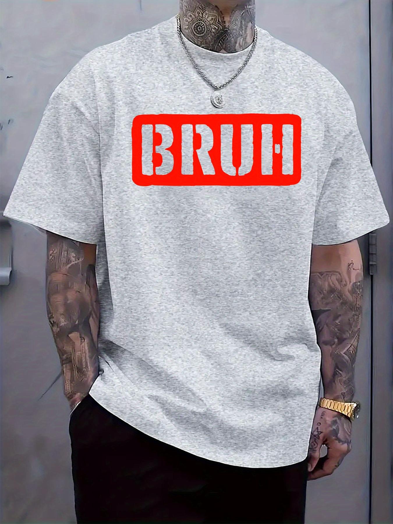 BRUH Graphic Print Short Sleeve T-shirt - Light Grey with Red Lettering XXXXL