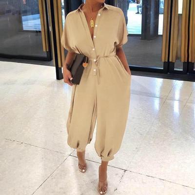 New Leopard Print Jumpsuit Women Retro Women Short Sleeve Button Casual Pants Loose Large Size