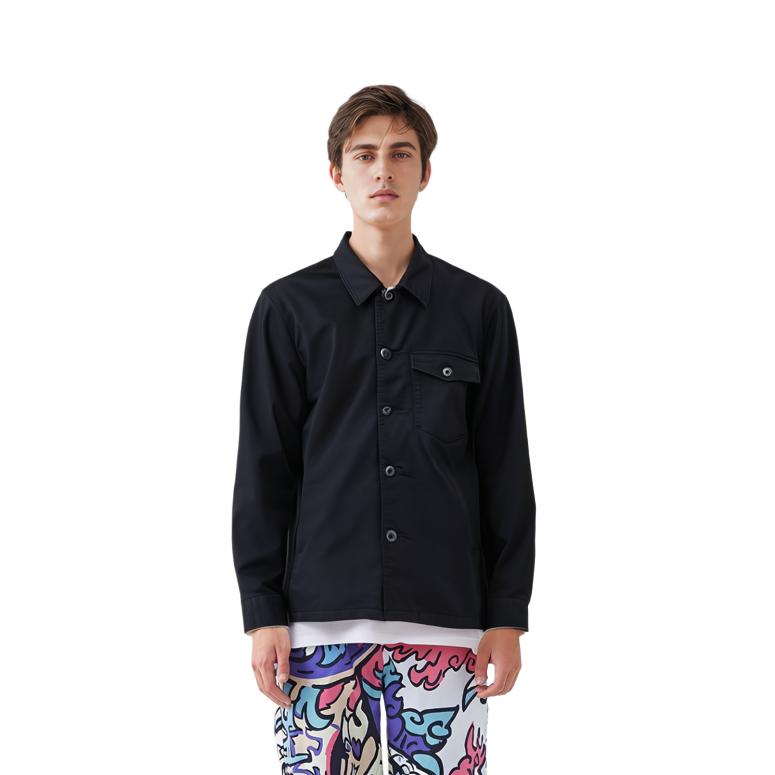 UNIQLO Solid Color Straight Collar Long Sleeve Shirt Men shirts Black 451749-09