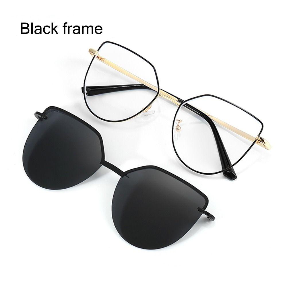New Fashion 3 In-1 Glasses Metal Frame Cat Eye Anti Blue Light Glasses With 1Pc Magnetic Clip-On Sunglasses Lenses