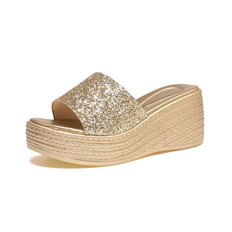 New Luxury Women's Slippers Summer Thick soled High Heels Slope Heels Casual Exquisite Sandals Outerwear Play Beach Slippers