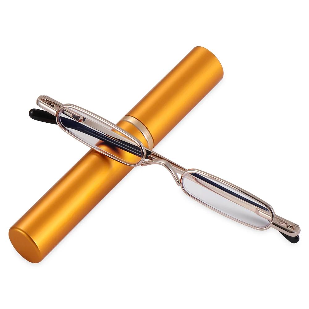 Spring Hinged With Portable Clip Case Men Women Readers Slim Reading Glasses With Pen Clip Tube Case Slim Pen Reading Glasses