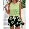 JKASHDK Women's Fashion Casual Summer Spring Flower Pattern Print Sleeveless O-Neck Trousers Pants Suits