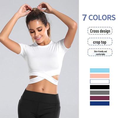 Women's Quick-dry Breathable Slim-fit Cropped Yoga T-shirt, Short Sleeve Fitness Top