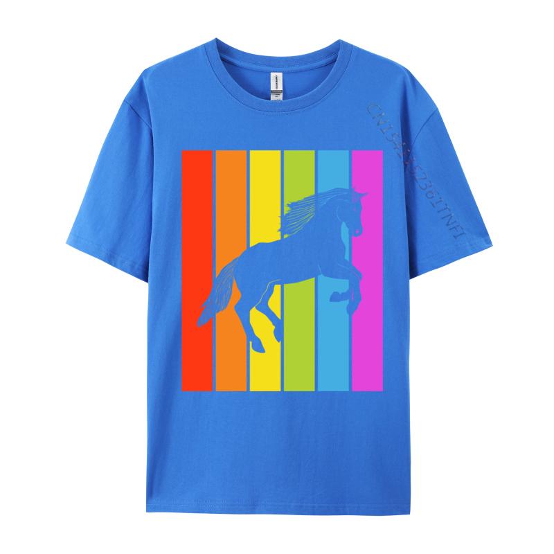 Cute Rainbow Horse Jumping Equestrian Image Casual Europe Tops Shirt Latest Cotton Tops Shirts Men's Men Tshirt Printed On