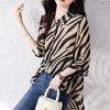Seven Sleeve Striped Sun Protection Shirt for Women Chiffon Shirt with Zebra Pattern Loose Shirt Top