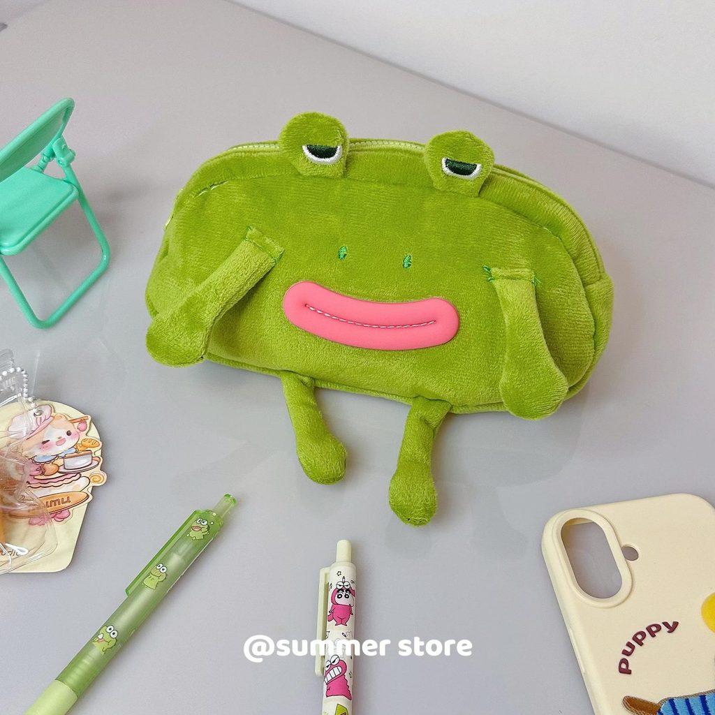 Fun Frog Plush Pencil Case With Large Capacity For Students And Desk Storage