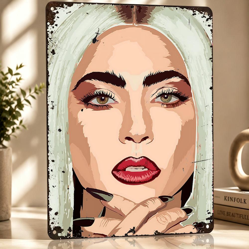 Lady Gaga Portrait Illustration Personalized D Textured Metal Poster Wall Art Vintage Tin Signs for Home Decorations Room Decor
