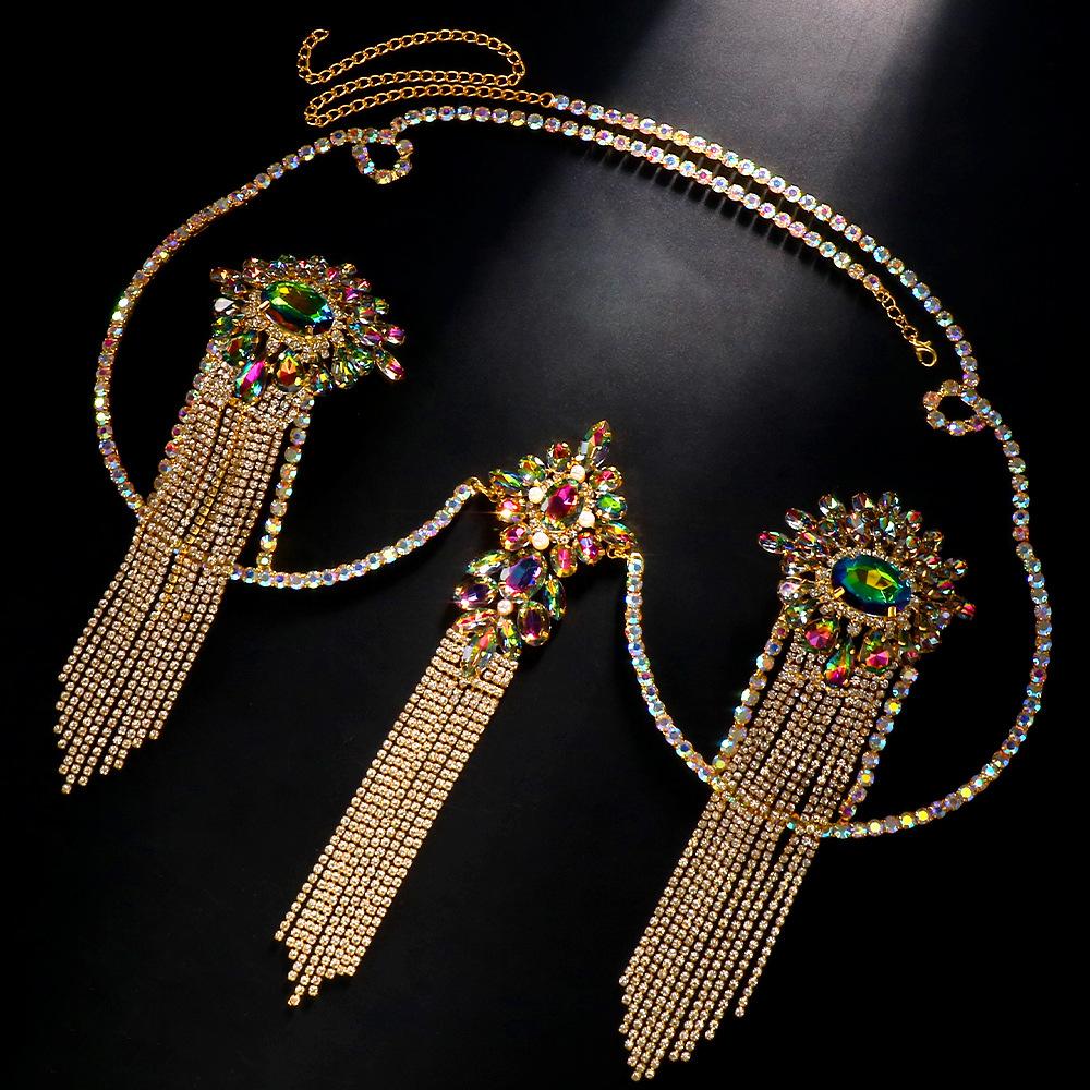 Strassfransen Körperkette Taillenkette Nachtclub Bikini BH Damen Körperkette