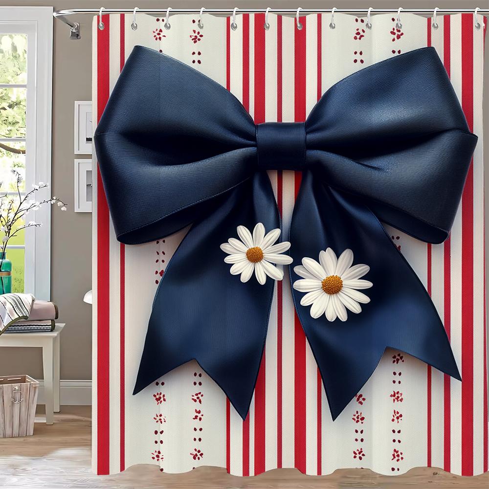 Modern Love Pink Bow Printed Shower Curtain Partition Privacy Hanging Home Decoration Curtain With Hooks Machine Washable