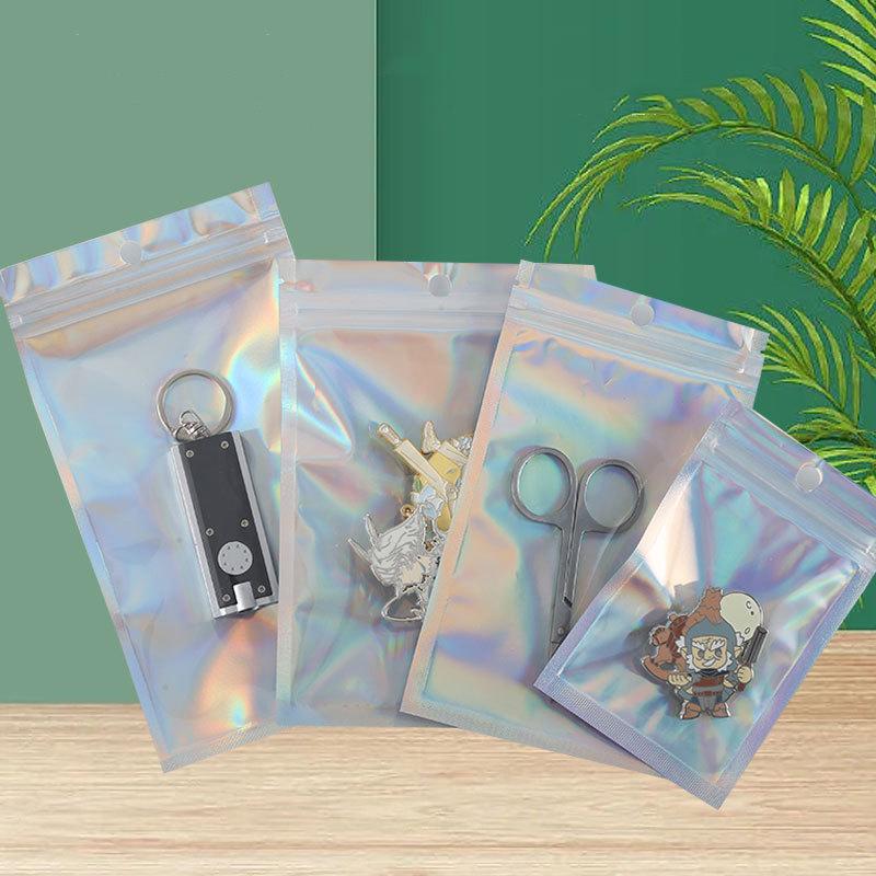 100pcs Holographic Resealable Mylar Bags Ziplock Candy Suger Tee Jewelry Beauty Storage Bag