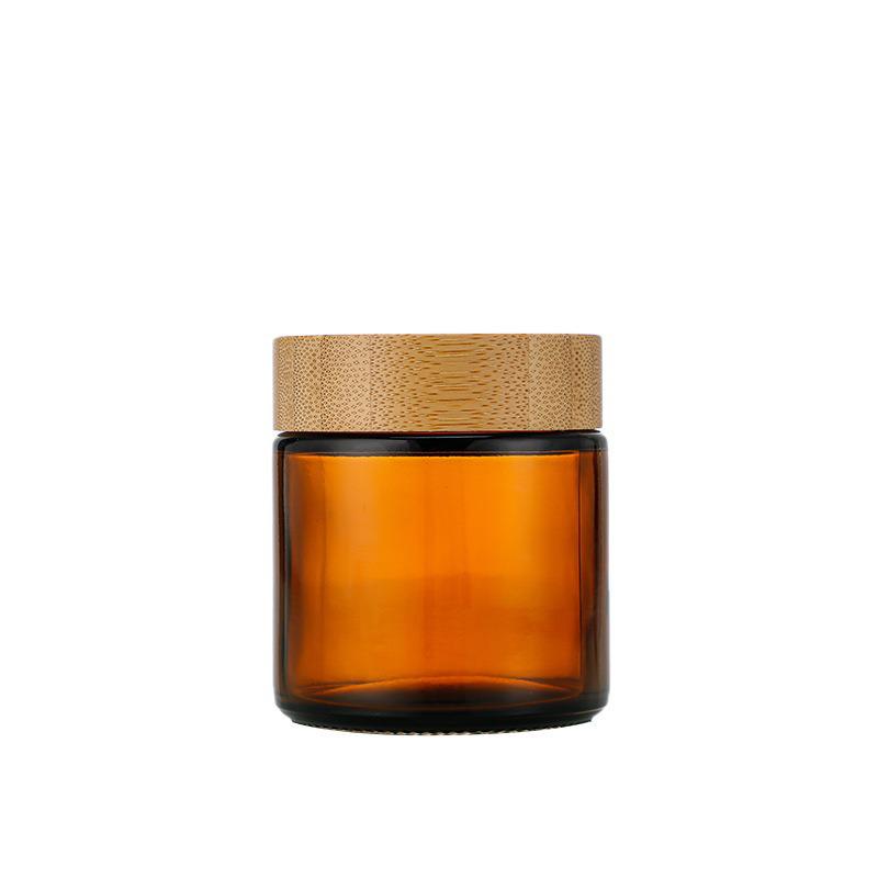 Brown Glass Eye & Face Cream Bottle with Bamboo Lid, Light-Proof, Travel Size
