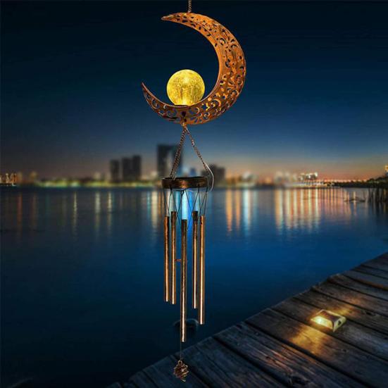 Solar Wind Chime for Outside Metal Waterproof Sun Moon Star Hanging Wind Chime