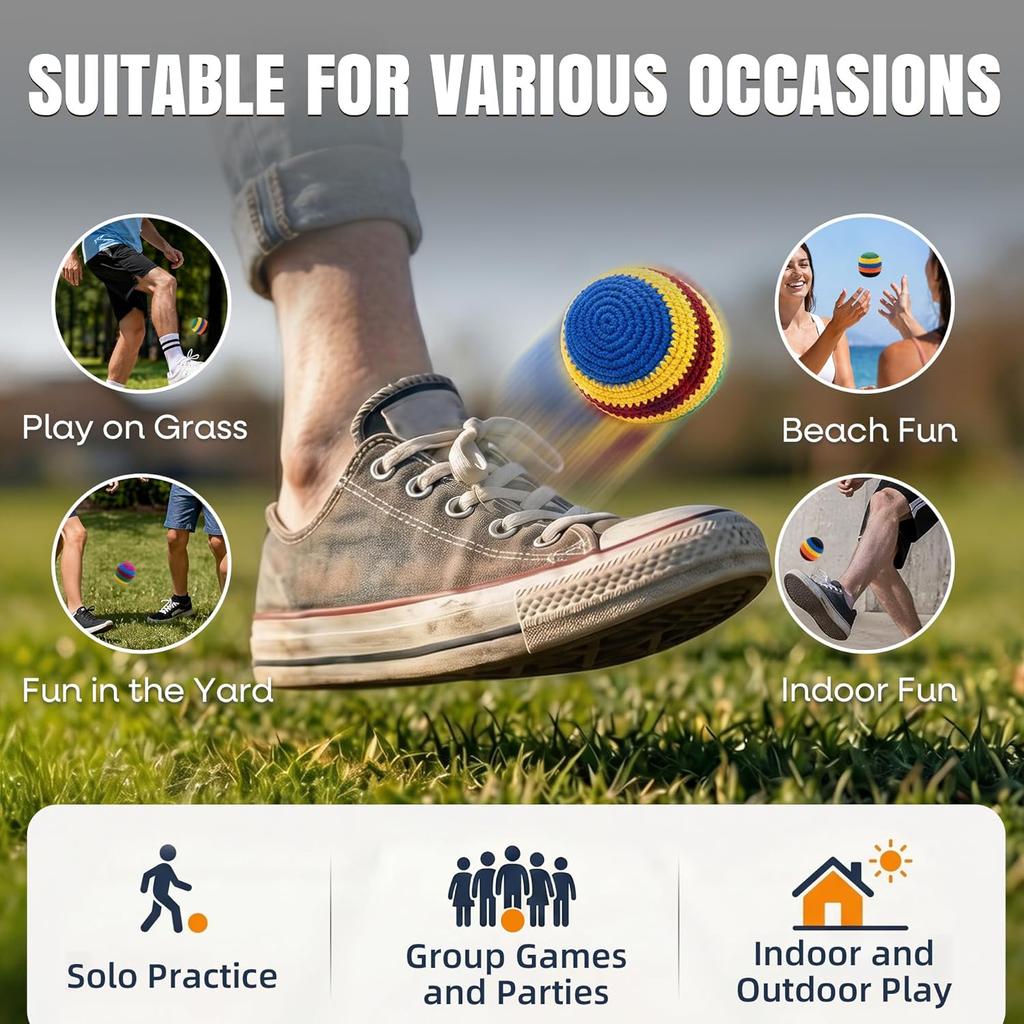 3/6er Pack Handgehäkelte Footbags, Strapazierfähige Gestrickte Kickbeutel, Weiche Gewebte Jonglierbälle für Koordinationstraining, Outdoor-Spiel, Partyspiele & Stressabbau