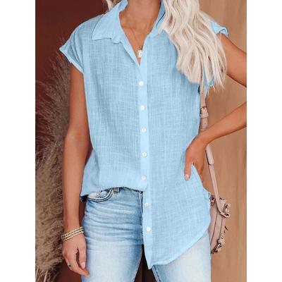 Sommer Neue Feste Farbe Einreiher Revers Hemd Ärmelloses Lose Top 2025 Frauen Casual Weiß Strickjacke Bluse Femme Blusas