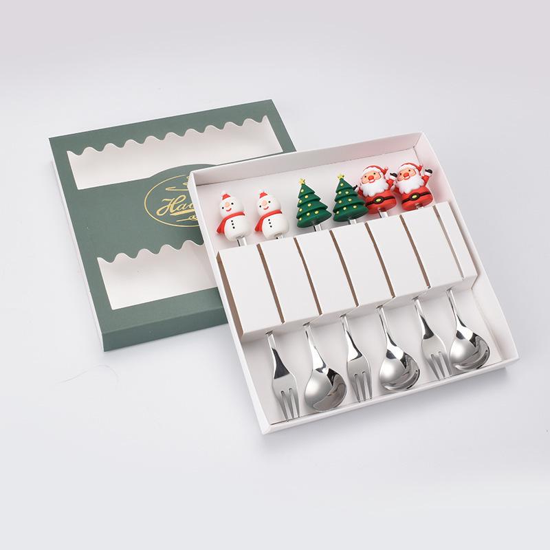 Cartoon Christmas Tree Stainless Steel Dessert Cutlery Set: Cute Fruit Fork & Spoon Gift