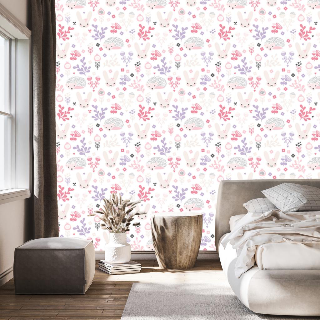 Pastel Animals and Flowers Wallpaper for Living Room and Bedroom 50x1000