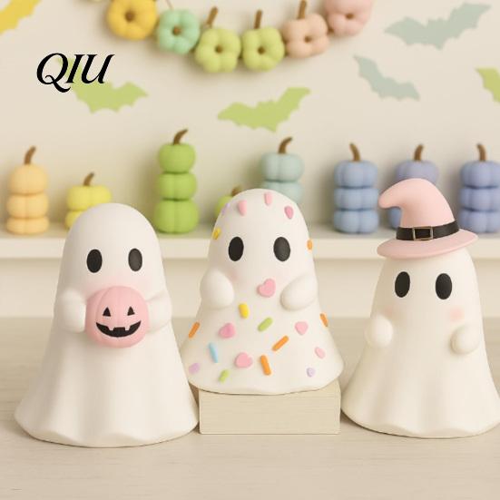 Halloweenový suvenýr Dárek Roztomilá pryskyřičná figurka ducha, Cukrová dýně Klobouk čarodějnice Růžová dekorace Stůl pro dívky, Bílý Kawaii Stolní ozdoba Místnost