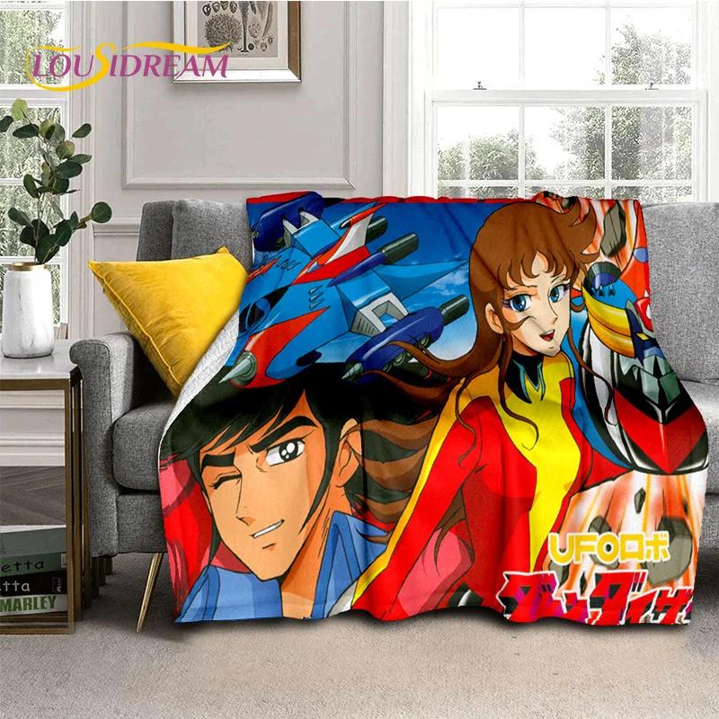 3D Cartoon UFO Robot Grendizer Anime soft Blankets,Keep Warm Flannel Throw Blanket for Picnic Beds Sofa Home Bedroom Gifts Kids