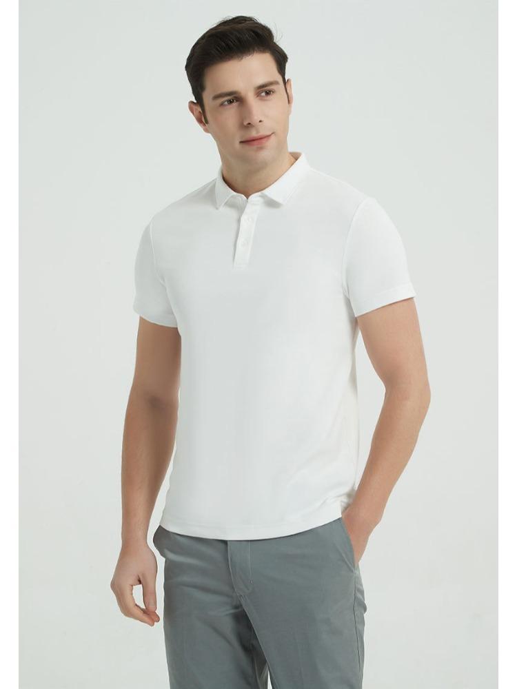 230g Double-sided Cotton Air-layer Shirt-collar Short-sleeve T-shirt Solid Color Minimalist Lightweight Breathable Business T-shirt
