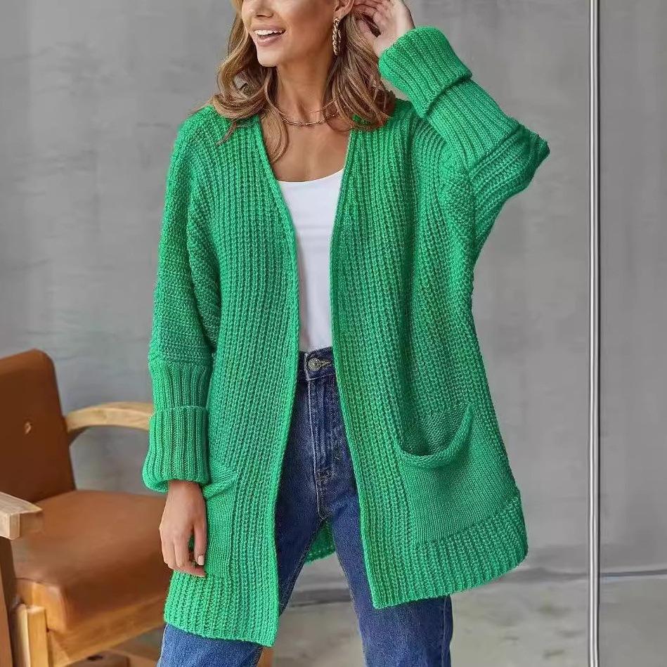 Sweater European and American pockets solid color loose sweater jacket lazy style fashion commute