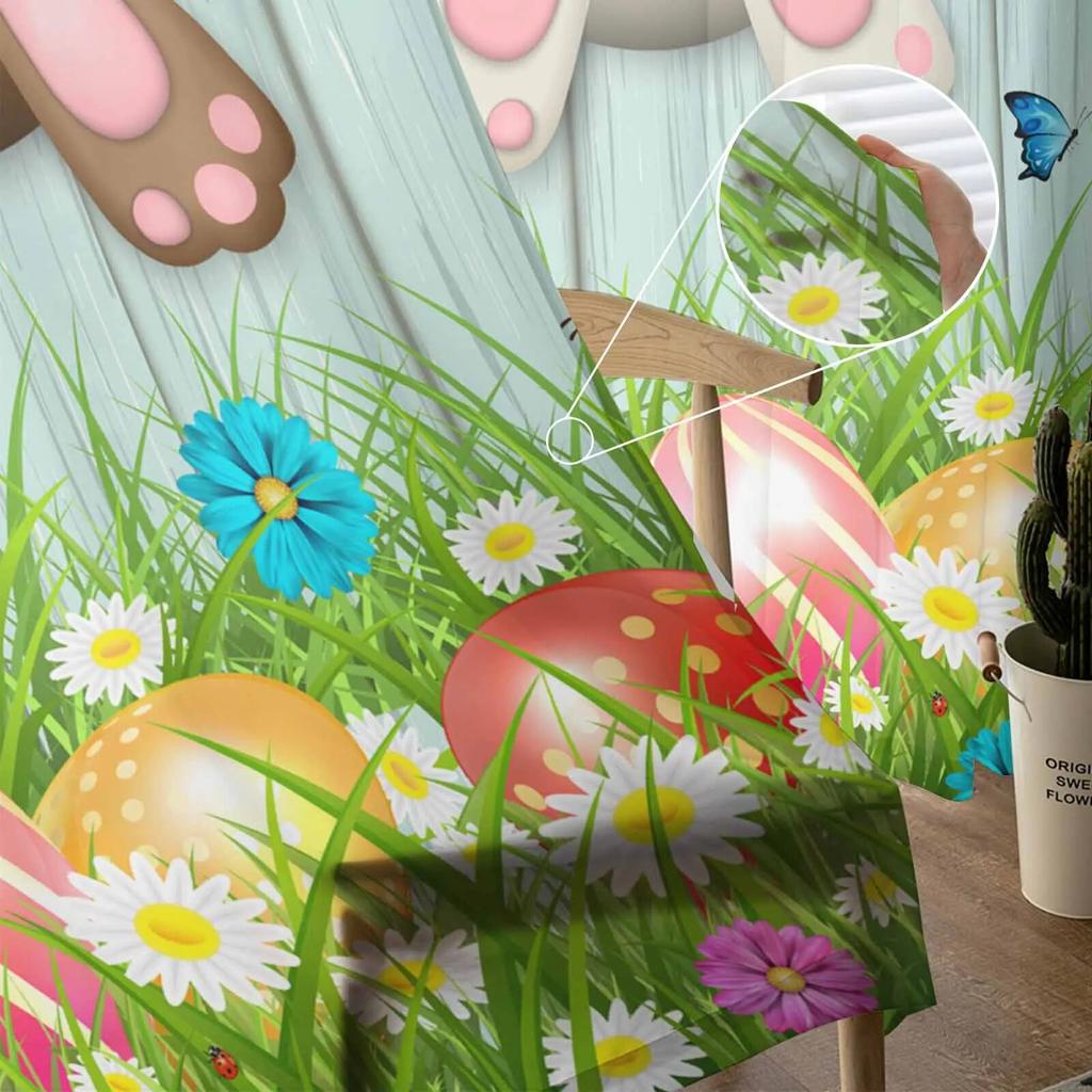 Easter Egg Bunny Butt Daisy Butterfly Sheer Curtains For Living Room Kitchen Window Curtains Bedroom Tulle Voile Curtains